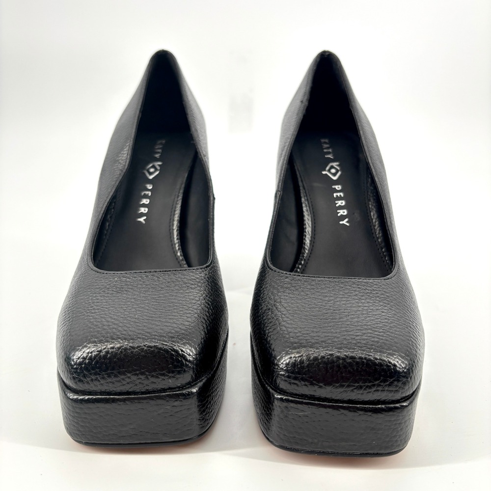 Katy‎ Perry Uplift Black Pebbled Square Toe Platform Block High Heel Pump 8.5M - Picture 4 of 10